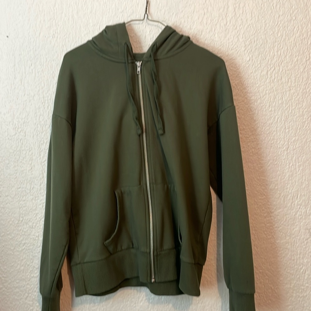Olive green zip up with hood